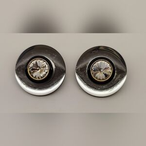 Free w/ Purchase Vintage Clip On Silver Mirrored & Black  Round Clip On Earrings